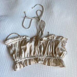 Free People Cream Satin Crop Top